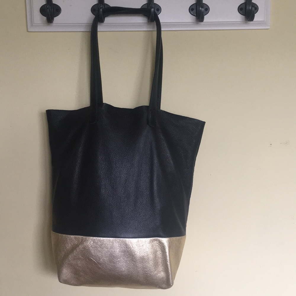 Black and Gold Leather Tote Bag